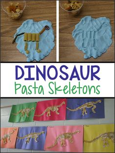 the dinosaur pasta skeletons are made with construction paper