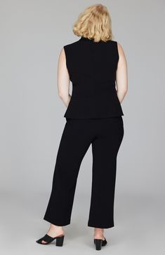 A classic turtleneck shell, cut from luxurious Italian double face fabric. Create your perfect column with a coordinating pant and top with your favorite jackets. This high neck top is finished with a simple back zip closure. Fitted Tops For Night Out, Fitted Sleeveless Pantsuit For Business Casual, Sleeveless Fitted Pantsuit For Business Casual, Sleek Fitted Sleeveless Pantsuit, Chic Tailored Sleeveless Pantsuit, High Neck Sleeveless Top, Classic Turtleneck, High Neck Sleeveless, High Neck Top