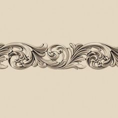 an ornate design with scrolls and leaves on a beige background is featured in this image