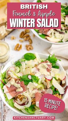 two white bowls filled with salad and topped with meat, cheese, onions and lettuce