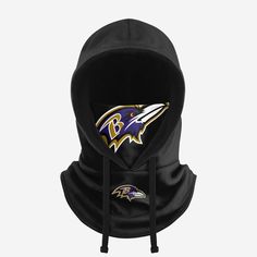 Baltimore Ravens Black Drawstring Hooded Gaiter FOCO - FOCO.com Match Design, Logo Display, Front Face, Baltimore Ravens, Winter Activities, Neck Gaiter, Face Cover, Bold Fashion, Dallas Cowboys