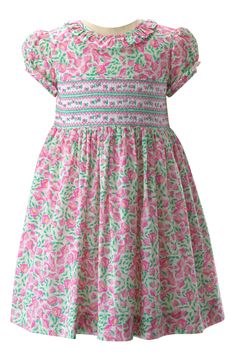 Your little one's style will bloom when they step out in this floral-print dress detailed with delicate embroidery and sweet smocking. Back button closure 100% cotton Machine wash, tumble dry Imported Rachel Riley, Hairstyling Products, Fragrance Cologne, Delicate Embroidery, Rollerball Perfume, Makeup Gift, Smocked Dress, Fragrance Design, Nordstrom Dresses