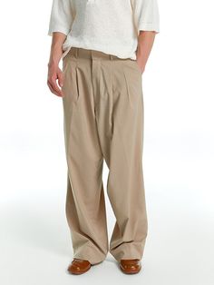 Editor's NoteTheballon MEN's wide slacks are made out of flowy rayon blend fabric with a natural texture. With double tuck detail on each side, it has an extra wide silhouette for comfortability and has a casual and natural vibe. It can be easily worn with various fashion items for a casual look.  - Wide silhouette- Double tuck detail on the front- Available in three colorsMeasurements (in.)M/L- Length: 42.91 in. / 43.70 in.- Waist: 17.13 in. / 18.11 in.- Rise: 15.35 in. / 15.75 in.- Hip: 21.26 in. / 22.24 in.- Leg opening: 10.43 in. / 10.83 in.Model info: Height - 6'1, Waist 28, Hips 37, Wearing size LComposition & Care- Lycra 6% Rayon 50% Polyester 41% Polyurethane 3%- Refer to care labelDesigner- by Theballon MEN Casual Pleated Wide Leg Pants With Relaxed Fit, Baggy Pleated Wide-leg Pants, Pleated Relaxed Fit Wide Leg Pants, Casual Beige Pleated Pants, Casual Pleated Beige Pants, Slacks Men, Khaki Slacks, Shopping Clothes, Fashion Items