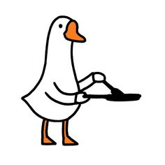 a drawing of a duck holding a tray