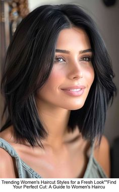 Trending Women's Haircut Styles for a Fresh Look""Find Your Perfect Cut: A Guide to Women's Haircut #curtain #bangs Layers Shoulder Length Hair Straight, Layers For Short Length Hair Straight, Short Hair Layers And Face Frame, Mid Length Dark Hairstyles, Straight Textured Long Bob, Short Black Hair With Face Framing, Shoulder Length Hair Styles Straight, Layered Bob Hairstyles For Straight Hair, Black Short Hairstyle Women