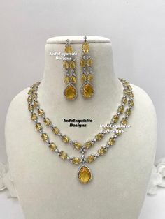 Double layer American Diamond Necklace Set / CZ Necklace/Indian Jewelry/ Reception Jewelry/ Bollywood Jewelry/ Silver yellow/ 2 two tier necklace  All items are shipped from Brampton, Ontario, Canada. If you need your item by a certain day, please reach out to us for express delivery option so that we can update the shipping for you. We kindly request to consider minor variations in colors, shades, textures as pictures displayed may slightly vary from the actual product due to digital image limitations.Please expect the possibility of some minor imperfections when buying handmade jewelry. Please contact us for any questions you might have. Thank you and Happy shopping 😊 Indian Jewelry Silver, Latest Necklace Design, Womens Jewlery, American Diamond Necklace Set, Brampton Ontario, Elegant Choker, American Diamond Necklaces, Tiered Necklace, Colors Shades