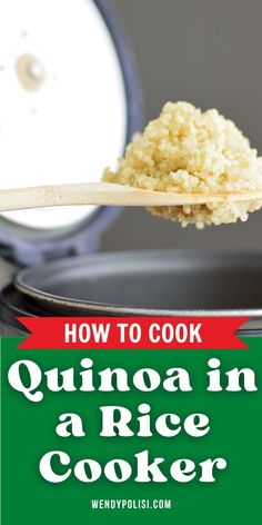 quinoa in a rice cooker with text overlay reading how to cook quinoa in a rice cooker