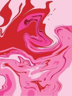 an abstract pink and red painting on a white background