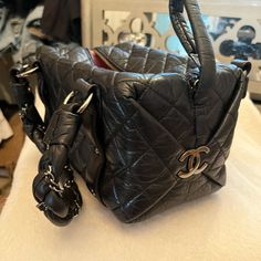 Purchased In Los Angeles. Great Condition. Caviar Leather. 9x6. Silver Chain. Grey Cc Logo On Both Sides. Designer Handheld Bags For Everyday Luxury, Luxury Black Shoulder Bag With Top Carry Handle, Luxury Square Bag With Branded Hardware, Luxury Black Square Shoulder Bag, Luxury Black Square Bag, High-end Black Square Box Bag, Luxury Black Box Bag For Shopping, Luxury Black Satchel With Double Handle, Designer Black Handheld Box Bag