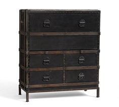 an old chest with drawers and metal handles on the front, against a white background