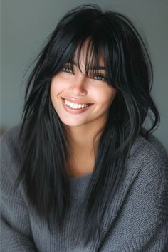 30 Dreamy Lengthy Layered Hair with Bangs You will Love Check more at https://howcandothis.com/hairstyleideas/30-dreamy-lengthy-layered-hair-with-bangs-you-will-love/ Short Haircut For Black Hair, Layers Black Hair Medium, Side Bangs Layered Hair Medium, Hair Side Part Hairstyles, Long Textured Shag Haircut, Black Shoulder Length Hair With Layers, Long Length Hair With Bangs, Shoulder Length Hair And Bangs, Long Length Haircut With Bangs