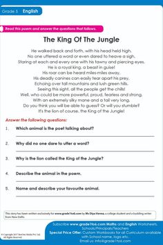 the king of the jungle worksheet with answers and answer sheet for children's reading