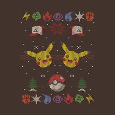 a cross stitch pattern with two pikachu and other pokemon characters on the side