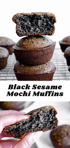 black sesame muffins stacked on top of each other