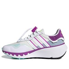 (WMNS) Adidas Choigo 'White Shock Purple' FY6501 (SNKR/Women's) Adidas Logo White Running Shoes For Training, Adidas White Running Shoes For Training, White Adidas Running Shoes For Training, White Workout Sneakers With Shock Absorption, White Functional Adidas Sneakers, Adidas White Sportswear Running Shoes, Adidas Running Shoes For Training, Dynamic White Adidas Running Shoes, White Adidas Training Sneakers