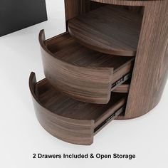 two drawers included and open storage