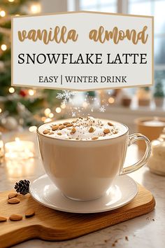 Cozy up with this Vanilla Almond Snowflake Latte recipe, a creamy blend of white tea, almond milk, vanilla, and honey, perfect for the holiday season! Fall Latte Recipes, Easy Winter Drinks, Winter Tea Recipe, Moroccan Mint Tea Recipe, Milk Thistle Tea, Mint Tea Recipe, Vanilla Drinks, Licorice Tea, Almond Latte