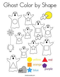 halloween ghost color by shape worksheet for kids