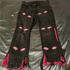 Custom Pants With Pink Bats And It Has Pink Flaps At The Bottom Too Custom Pants, Pants Custom, Levis Pants, Pants Color, Levis Men, Mens Pants, Levi's, Black Pink, Man Shop