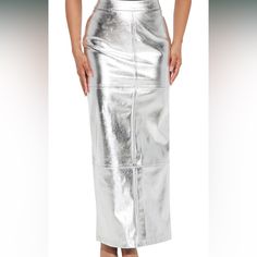 Silver Coated Metallic Skirt! Bnwot Didn’t Come With One. Size Xxl I’d Say Comfortably Fit Size 12/14. It’s So Cute, Sadly Does Not Fit! Bodycon Maxi Skirt, Pu Skirt, Faux Leather Midi Skirt, Pu Leather Skirt, Maxi Rok, Leather Midi Skirt, Womens Maxi Skirts, Split Skirt, Long Skirts For Women