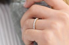 "Baguette Ring / 14k Gold Stackable Baguette Diamond Women's Wedding Ring / Half Eternity Diamond Ring / Fine Jewelry / Ferkos Fine Jewelry Features ✔Made to Order ✔Gold Kt: 14K (also available in 18K) ✔Available Gold Color: Rose Gold, Yellow Gold, White Gold ✔Baguette Diamond: 15 pcs 2.25x1.25 ✔Number of Stones: 15 ✔Total CTW: 0.24 ✔ Diamond Color Clarity: G Color VS Clarity ✔Ready to Ship in 7-10 Business Days If you have any additional questions about this ring, just hit the \"Ask a Question\ Elegant Radiant Cut Diamond Eternity Band, Elegant Radiant Cut Eternity Band With Prong Setting, Luxury Radiant Cut Eternity Band For Wedding, Elegant Eternity Band With Diamond Accents And Baguette Cut, Elegant Baguette Cut Eternity Band With Diamond Accents, Elegant Moissanite Eternity Band With Baguette Cut, Elegant Moissanite Baguette Cut Eternity Band, Wedding Eternity Band With Radiant Diamond Cut, Baguette Cut Half Eternity Band