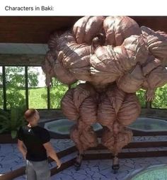 a man standing in front of a giant pile of onions with the caption what girls think lifting heavy & why protein will do to them