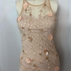 This Item Is New With Tags . There Are Minor Snags On The Material Elegant Apricot Evening Dress, Fitted Blush Mini Dress For Summer, Peach Sleeveless Midi Dress For Evening, Elegant Apricot Dress For Parties, Apricot Sleeveless Evening Dress, Pink Embellished Mini Dress For Evening, Pink Embellished Mini Evening Dress, Apricot Summer Party Dress, Feminine Embellished Midi Dress For Party