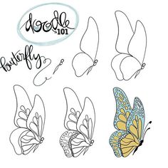 four different butterflies with the words doodle butterfly written on one side and two smaller ones in