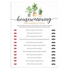 Who Knows Us Best Housewarming Party Game Printable Housewarming Games Printable, House Warming Games Fun, House Warming Games, Housewarming Party Ideas Theme, Apartment Warming Party, Housewarming Party Themes, New Home Party, Housewarming Party Games, Housewarming Games