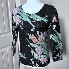 No Identifying Tags To Identify Size Or Material (Size 6 Mannequin). Brand New, Stretchy, Ruched., Lightweight, 3/4 Sleeves. Shoulder To Hem 25in, Pit To Pit 19in, Sleeve 19in. Multicolor Fitted Tops With 3/4 Sleeves, Fitted Multicolor Tops With 3/4 Sleeve, Fitted Floral Print Top With 3/4 Sleeves, Green Fitted Top With 3/4 Sleeves, Black Green, Black Floral, Sleeve Top, Top Blouse, Blouses