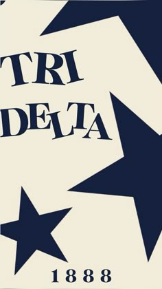 the logo for tri delta is shown in black and white with blue stars on it