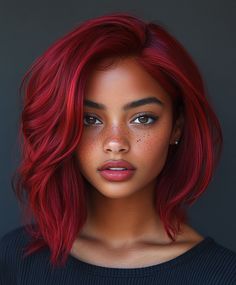 Ruby Red Bob Garnet Color Hair, Ruby Red Hair Color On Black Women, Flame Hair Color, Dark Red Bob, Red Hair Tan Skin, Ruby Red Hair Color, Bright Red Hair Dye, Ruby Red Hair