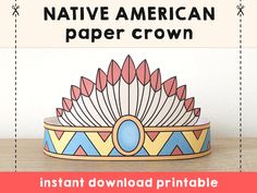 a native american paper crown with the text instant printable