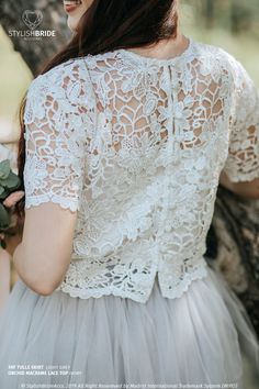 This listing is offer ONLY LACE TOP! This top and tulle skirt like a DRESS on the photo you can order here - https://www.etsy.com/StylishBrideAccs/listing/719423726/orchid-t-shirt-macrame-knee-2021-tulle More photos - https://www.etsy.com/StylishBrideAccs/listing/719415240/macrame-2021-bridesmaids-separates ORCHID MACRAME LACE TOP Silk cami under top is included! Super trendy in 2021 year! Gentle luxury macrame lace crop top. Amazing thing in any wardrobe. Perfect for any outfit: with pants, wit Tulle Shirt Blouses, Wedding Crop Top, Outfit With Pants, Grey Tulle Skirt, Boho Bridesmaids, Bridesmaid Separates, Macrame Top, Top In Pizzo, Gonna In Tulle