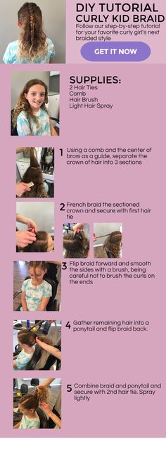 Got a curly kid? Try this fab braid and pony look! Curly Kids, Braids For Kids, French Braid, Light Hair, Curly Girl, Braid Styles, Hair Comb, The Crown, Hair Ties