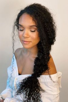 Hairstyles For Curly Long Hair, Elegant Braided Hairstyles, Curly Side Braid, Side Curly Hairstyles, Loose Side Braids, Curly Long Hair, Curly Braids, Curly Hair Braids, Side Braid Hairstyles