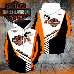 an orange and black harley davidson hoodie