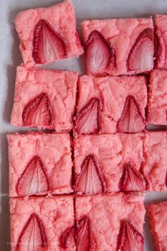 strawberry shortbreads are cut into squares and arranged in the shape of strawberries