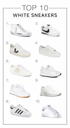 WHITE SNEAKERS: NOT GOING ANYWHERE (HERE ARE THE TOP 10 PAIRS) | White sneakers are perpetually on-trend — & essential for any mama's streetstyle aesthetic. Adidas, Nike, Veja, Everlane — our top 10 fav pairs, right here. | #TheMomEditStyle #TheMomEditSneakers #WhiteSneakers #SneakerTrends #WhiteTennisShoes #Balenciaga #Vans #Nike #Adidas #Veja #Converse #GoldenGoose #WhiteSneakerOutfits #Senso #J/Slides Good Sneakers For Women, White Sneaker Inspo Women, White Trendy Sneakers, Trending Nike Shoes For Women, Adidas White Sneakers Women, White Shoes That Go With Everything, Balenciaga White Sneakers, Essential Sneakers For Women