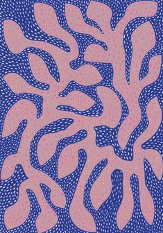 a blue and pink pattern with small dots on the bottom, in an abstract manner