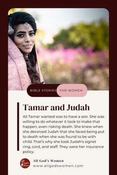 All Tamar wanted was to have a son. She was willing to do whatever it took to make that happen, even risking death. She knew when she deceived Judah that she faced being put to death when she was found to be with child. That’s why she took Judah’s signet ring, cord, and staff. They were her insurance policy. Bible studies for women. Stories of women in the Bible. Lineage Of Jesus, Bible Studies For Women, The Messiah