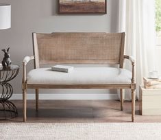 Willshire Rattan Inset Beige Upholstered Settee by Madison Park Rustic Loveseat, Upholstered Settee, Unique Farmhouse, Chic Farmhouse, Madison Park, Country Design, Antique Farmhouse, Wood Bench, Settee