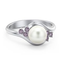 Sterling Silver 7mm Freshwater Pearl Wave Ring with Accents | Jewlr Mens Engagement, Wave Ring, Silver Prices, Gold Price, Engraved Rings, Metallic Accents, Quartz Stone, Pearl Ring, Piercing Jewelry