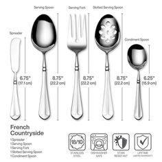 the sizes of spoons and forks are shown in this graphic diagram, which shows how much utensils should be used for serving spoons