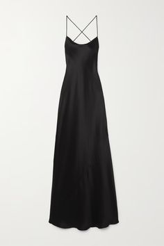 SAINT LAURENT Open-back silk-satin gown | NET-A-PORTER Ysl Dress, Saint Laurent Dress, Black Attire, Black Satin Dress, Fantasy Gowns, Satin Gown, Event Dresses, Black Silk, Satin Dresses