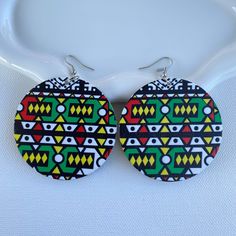 * African Earrings ♦ Material: Wood ♦ Color: Green, White, Red, Black, Yellow ♦ Gift For: Mom, Daughter, Sister, Girlfriend, Wife  ♦ Occasions: Casual, Office, Party, Birthday, Anniversary, Date ♦ Size: Diameter - 6 cm ♦ Theme: Ethnic ♥ Be ready to get lots of compliments ♥ ♦ TURNAROUND TIME: ♦ Your order will be shipped in 1 business day. US customers should receive their order within 2-3 business days. International orders will take 3-4 weeks. ♦ More from us  https://www.etsy.com/shop/ONYUK?re Printed Earrings, Green White Red, Yellow Gifts, Earrings Wood, African Earrings, Ankara Print, Earrings Colorful, Ethnic Earrings, Colorful Earrings