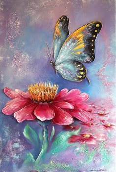 Texture Flowers and Butterfly Art Painting Butterflies Aesthetic, Texture Flowers, Water Paints, Paintings Canvas, Butterfly Butterfly, Paintings Ideas, Canvas Drawings, Paintings Acrylic