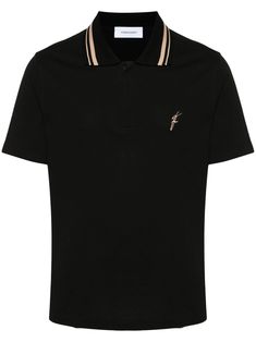 black cotton piqué weave polo collar embroidered logo at the chest short sleeves straight hem short front button fastening Isiah Thomas, Magic Johnson, Polo Collar, Salvatore Ferragamo, Black Cotton, Black Shirt, Polo Shirt, Short Sleeves, Mens Shirts