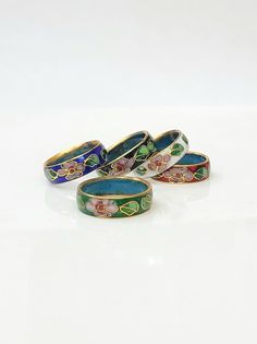 Chinese Cloisonné Floral Design Rings Set of 5 - Etsy List Inspiration, Cloisonne Jewelry, Sketchbook Art, Rings Set, Girly Jewelry