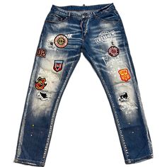 This Item Is A Pair Of Dsquared2 Denim Patch Work Jeans. In Good Worn Condition With Signs Of Wear Shown In Pictures. Tag Size 50 With Measurements In The Pictures. Posting As A M Please Check Measurements For Exact Sizing. Dsquared Jeans, Dsquared2 Tshirt, Patchwork Jeans, Denim Patches, Mens Jeans, 50 %, Man Shop, Red, Blue